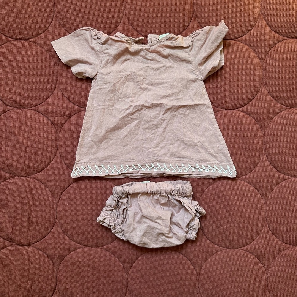 Kate Quinn Hand embroidered glitter dress + bloomer set 6-12 months